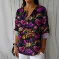 thumbnail image 1 of Inverlee Womens Cotton Linen Long Sleeve Button Tops Rainbow & Heart Print V Neck Shirts Dressy Casual Relax Fit Blouse for Beach S-XXXL, 1 of 5