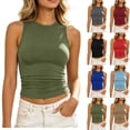 thumbnail image 1 of Inverlee Womens Crew Neck Tank Top Sleeveless Ruched Side Slim Fit Casual Daily Wear Tops Army Green XXL, 1 of 7