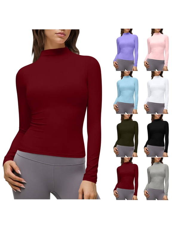 Womens Dressy High Neck Shirts Trendy Solid Long Sleeve Blouse Winter Basic Tops