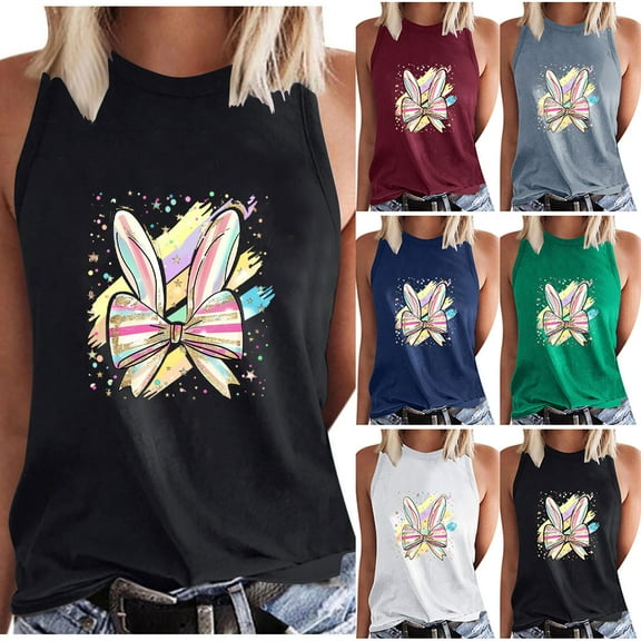 Inverlee Womens Easter Tshirts Cute Rabbits Eggs Graphic Tees Loose Fit Short Sleeve T Shirts Blouses Summer Crewneck Festival Styles Tops