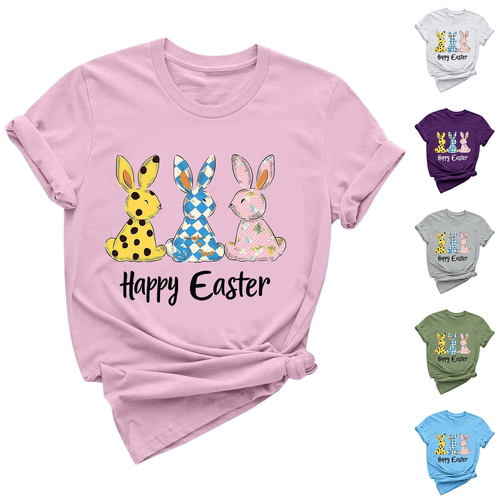 Inverlee Womens Easter Tshirts Funny Bunny Eggs Graphic Tees Loose Fit ...
