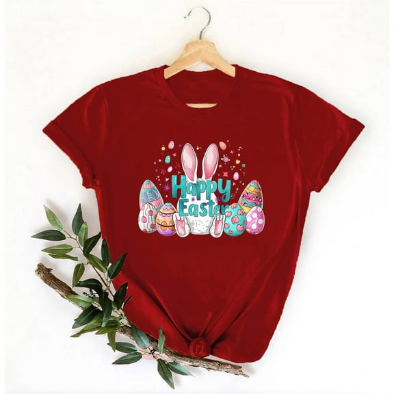 Inverlee Womens Easter Tshirts Funny Rabbits Eggs Graphic Tees Soft Short Sleeve T Shirts Blouses Work Round Neck Gifts Tops