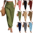 thumbnail image 1 of Inverlee Womens Elastic High Waist Pants Spring Casual Cuffed Leg Bottoms Fashion Solid Color Relax Fit Trousers with Pockets, 1 of 6