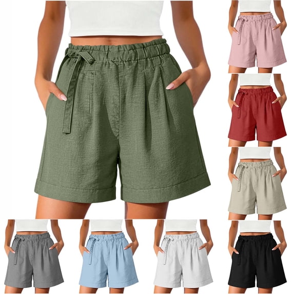 Inverlee Womens Elastic Waist Cotton Shorts with Cuffed Hem Casual Loose Fit Summer Vacation Shorts Light Blue XL