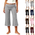 thumbnail image 1 of Inverlee Womens Fold Over Waist Cropped Pants with Side Drawstring Casual Loose Fit Capri Trousers Pink S, 1 of 9