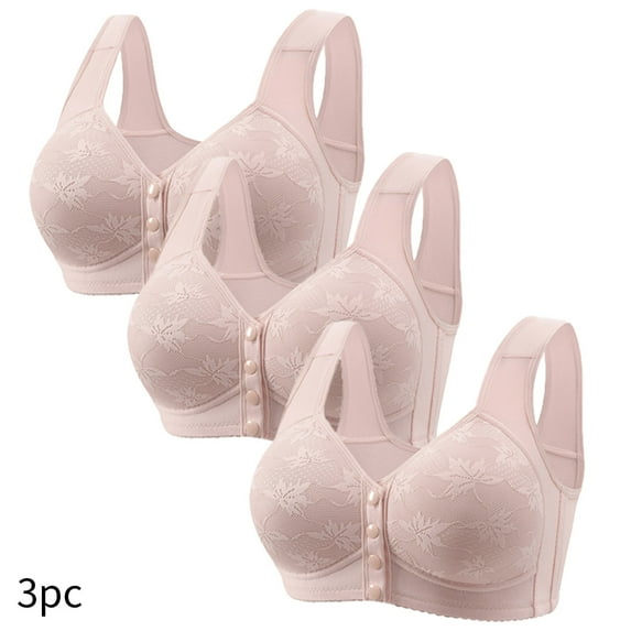 Inverlee Womens Front Closure Bras Plus Size Support T-shirt Bras Seamless Padded Bralettes Elegant Breathable Full Figure Bras Valentines Days Gifts 3PC Bras