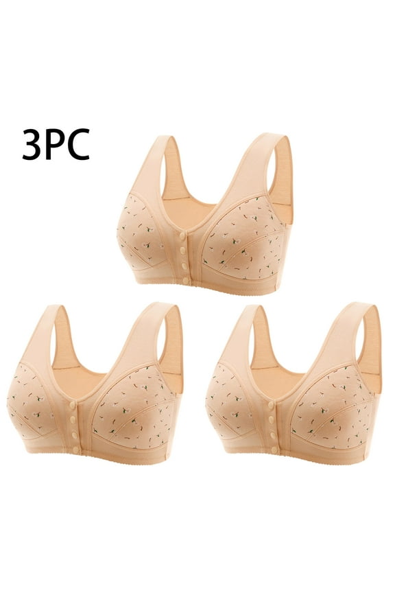 Womens Front Closure Bras Wirefree Lift T-shirt Bras Seamless Padded Bralettes Elegant Breathable Full Figure Bras Gifts for Mom 3PC Bras