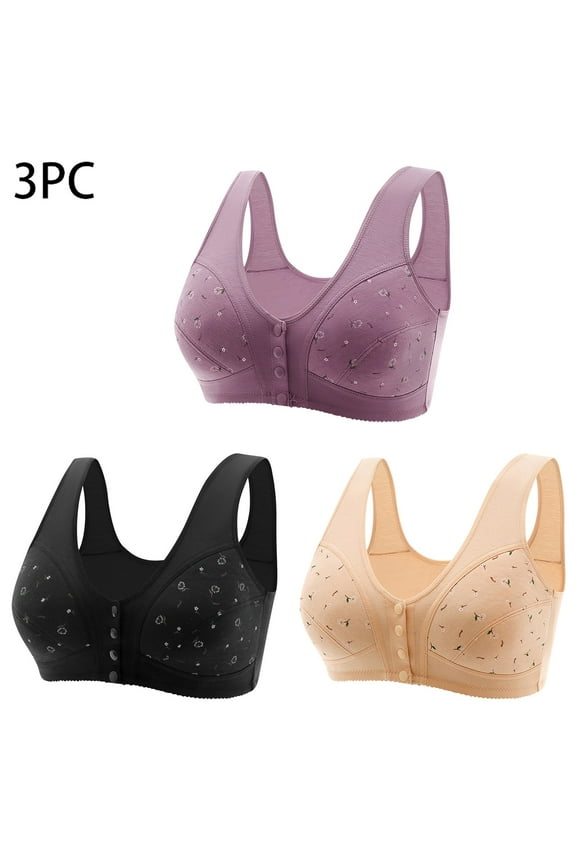 Womens Front Closure Bras Wirefree Support T-shirt Bras Seamless Full Coverage Bralettes Elegant Daily Full Figure Bras Romantic Gifts for Her 3 Pack Bras