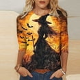 thumbnail image 1 of Inverlee Womens Halloween Shirts Cute Pumpkin Ghost Graphic Tees Classic Round Neck T-shirt 3/4 Sleeve Tunic Blouse Tops Halloween Party Supplies, 1 of 5