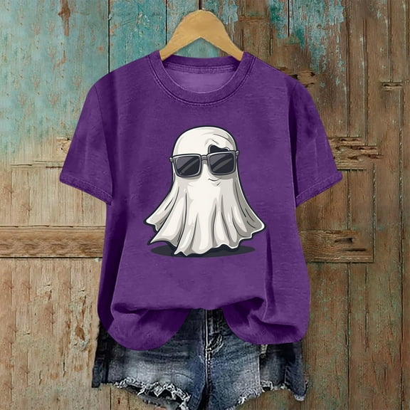 Inverlee Womens Halloween Shirts Cute Pumpkin Ghost Graphic Tees Work Crewneck T-shirt Short Sleeve Tunic Blouse Tops Halloween Costumes