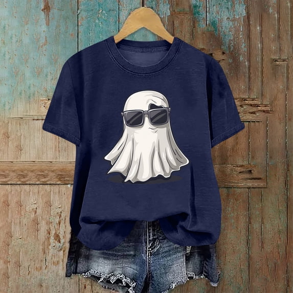 Inverlee Womens Halloween Shirts Cute Pumpkin Ghost Graphic Tees Work Crewneck T-shirt Short Sleeve Tunic Blouse Tops Halloween Costumes
