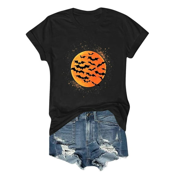 Inverlee Womens Halloween Shirts Funny Pumpkin Ghost Graphic Tees Going Out Round Neck T-shirt Short Sleeve Holiday Blouse Tops Halloween Gifts