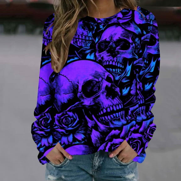 Inverlee Womens Halloween Shirts Plus Size Pumpkin Ghost Graphic Tees Stretch Round Neck T-shirt Long Sleeve Dressy Casual Blouse Tops Halloween Clothes