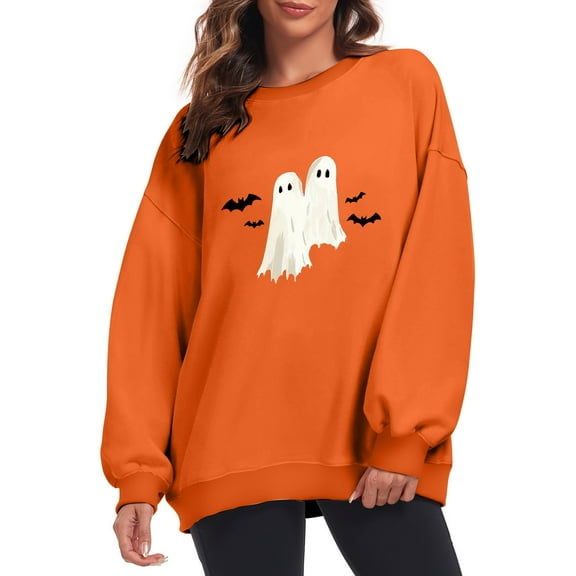 Inverlee Womens Halloween Sweatshirts Cute Pumpkin Ghost Graphic T-shirt Going Out Round Neck Sweatshirt Long Sleeve Tunic Pullover Tops Halloween Gifts