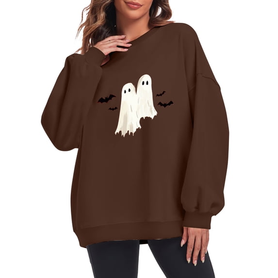 Inverlee Womens Halloween Sweatshirts Cute Pumpkin Ghost Graphic T-shirt Going Out Round Neck Sweatshirt Long Sleeve Tunic Pullover Tops Halloween Gifts