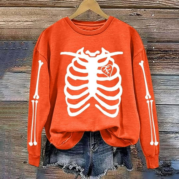 Inverlee Womens Halloween Sweatshirts Funny Pumpkin Ghost Graphic T-shirt Classic Crewneck Sweatshirt Long Sleeve Dressy Casual Pullover Tops Halloween Party Supplies