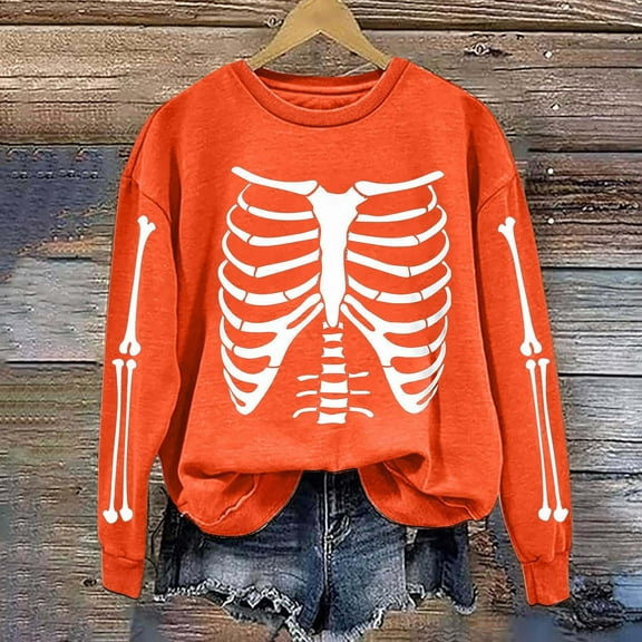 Inverlee Womens Halloween Sweatshirts Funny Pumpkin Ghost Graphic T-shirt Work Round Neck Sweatshirt Long Sleeve Holiday Pullover Tops Halloween Costumes