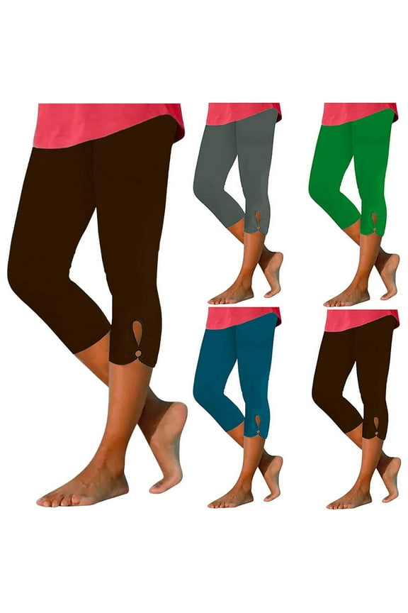 Womens High Waist Leggings Summer Basic Stretchy Yoga Capris Trendy Casual Solid Color Breathable Cropped Pants