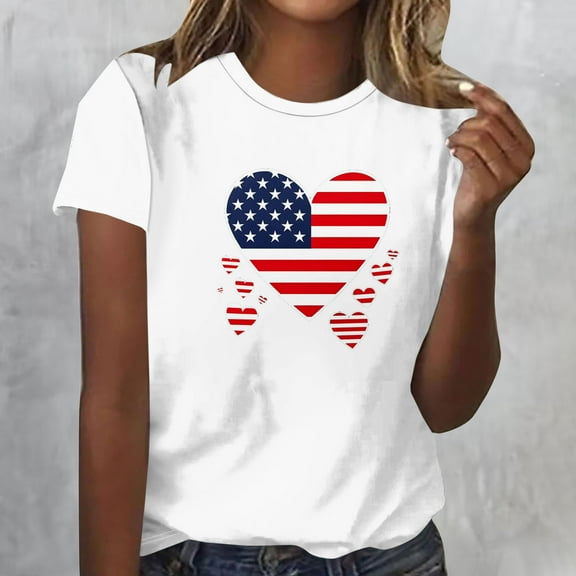 Inverlee Womens Independence Day Shirts Casual American Flag Graphic Patriotic Tshirts Cute Short Sleeve Tees Trendy Crew Neck Blouses Tops