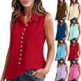 thumbnail image 1 of Inverlee Womens Linen Sleeveless Collared Button Down Tank Tops Casual Pleated Solid Color Blouses Daily Wear Summer Loose Tees Beige XL, 1 of 8