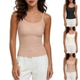 thumbnail image 1 of Inverlee Womens Padded Camisole Top Slim Fit Round Neck Soft Tank Tops Daily Casual Solid Color Stretch Tees Black L, 1 of 7