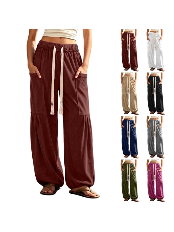 Womens Patch Pocket Cargo Joggers Vintage Multi Storage Elastic Cuff Sweatpants Outdoor Hiking Durable Sturdy Bottoms S-XXXL