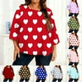 Inverlee Womens Plus Size 3/4 Sleeve Shirts Heart Print Round Neck Tops ...