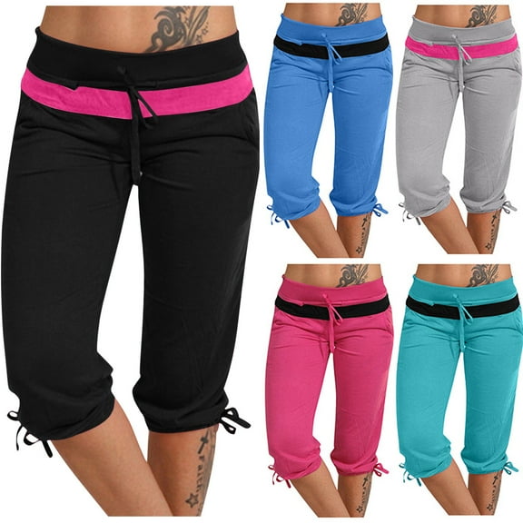 Inverlee Womens Plus Size Elastic Waist Capri Pants Trendy Athletic Drawstring Yoga Bottoms Summer Casual Fitness Gym Trousers