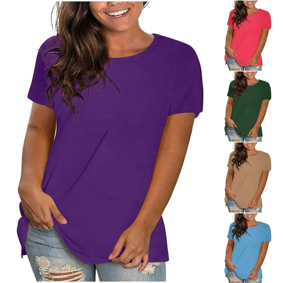 Inverlee Womens Plus Size Short Sleeve Basic Tshirts Trendy Solid Color Relax Fit Round Neck Tops Summer Casual Breathable Comfort Tees