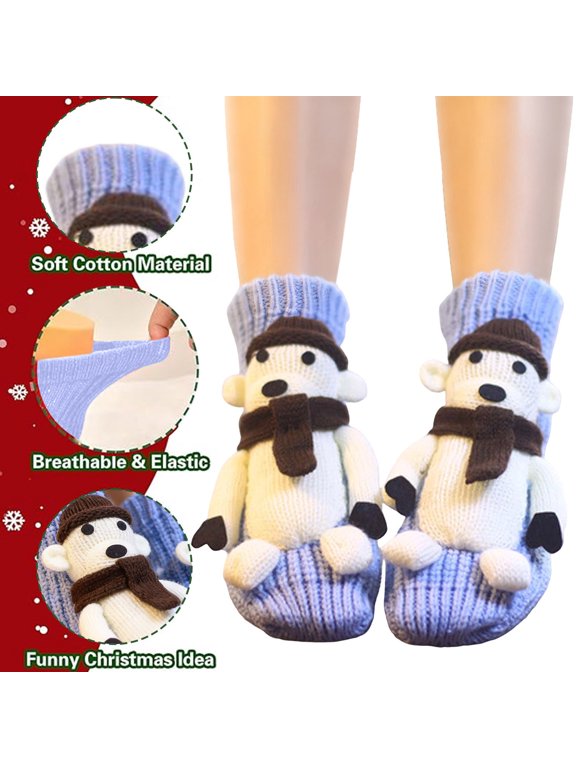 Womens Plush Decor Polar Bear Knit Socks Soft Cotton Material Winter Christmas Cute Crew Socks Stretchy Home Socks