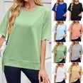thumbnail image 1 of Inverlee Womens Raglan Round Neck Short Sleeve Sweatshirts Side Slit Loose Fit Lightweight Casual Tops Lounge Soft Stretchy Everyday Tees, 1 of 9