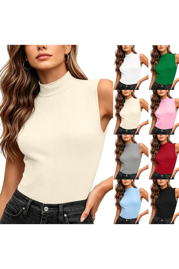 Womens Ribbed Mock Neck Sleeveless Shirts Form Fitting Basic Solid Tops Daily Casual Layering Blouses Black XL