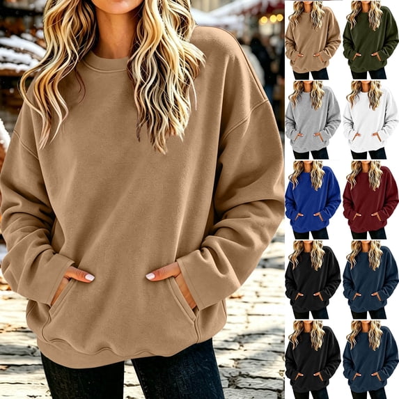 Inverlee Womens Round Neck Raglan Long Sleeve Sweatshirts Side Pocket Loose Fit Pullovers Gym Jogging Soft Breathable Basic Casual Tees Blue S