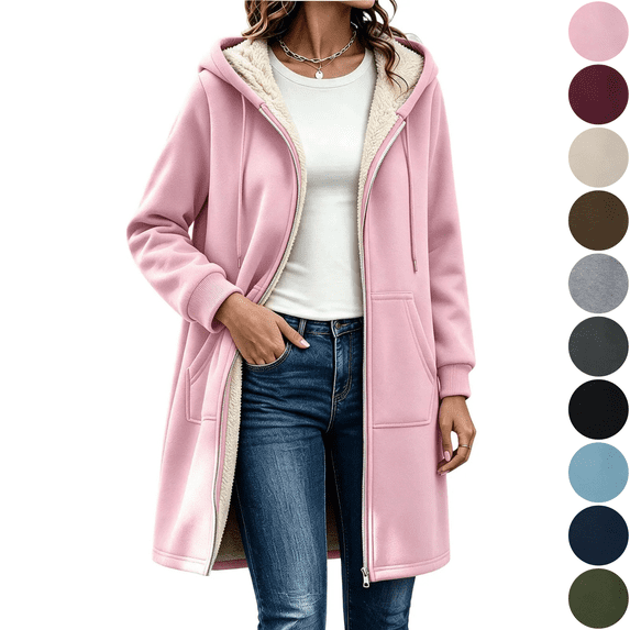 Inverlee Womens Sherpa Lined Hooded Coat Zip Up Long Jacket Winter Warm Outerwear Pink (S-XXXL)
