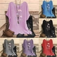 thumbnail image 1 of Inverlee Womens Short Sleeve Linen Tunic Tops Trendy Floral Print Round Neck Shirts Summer Casual Loose Fit Pullover Blouses, 1 of 5