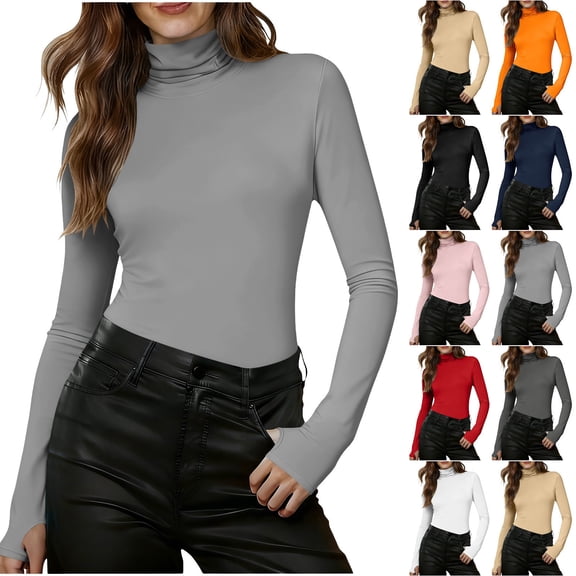 Inverlee Womens Stretchy Long Sleeve Shirts Slim Fit Turtle Neck Underwear Tops Spring Trendy Pullover Base Layer Blouse