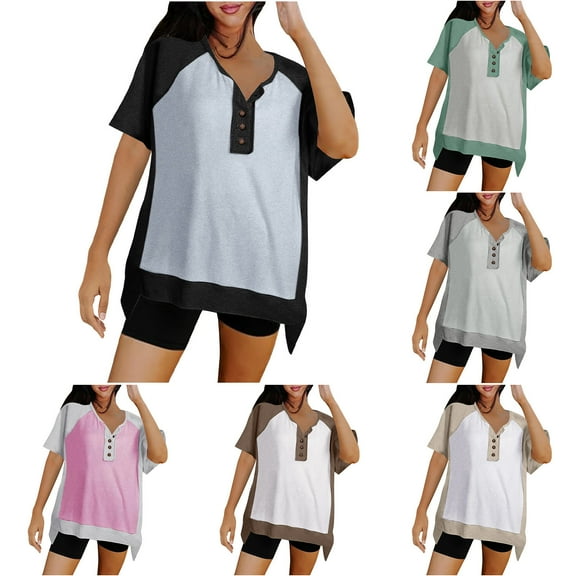 Inverlee Womens T Shirts Crewneck Casual Short Sleeve Tops Cute Solid Color Shirts Classic Holiday Tunic Blouse Tee