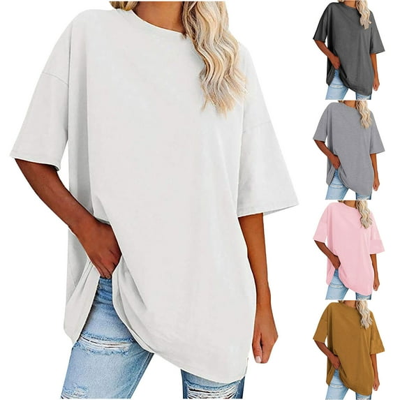 Inverlee Womens T Shirts Crewneck Dressy Casual Short Sleeve Tops Loose Fit Solid Color Shirts Lightweight Work Tunic Blouse Tee Summer Fashion