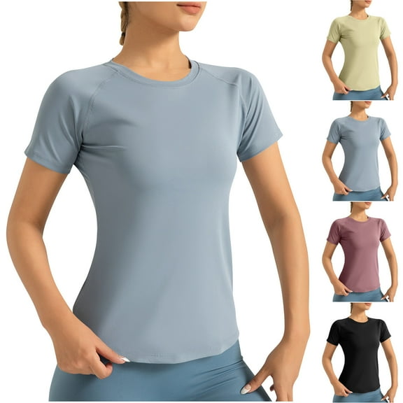Inverlee Womens T Shirts Crewneck Dressy Casual Short Sleeve Tops Plus Size Solid Color Shirts Classic Work Tunic Blouse Tee Summer Fashion