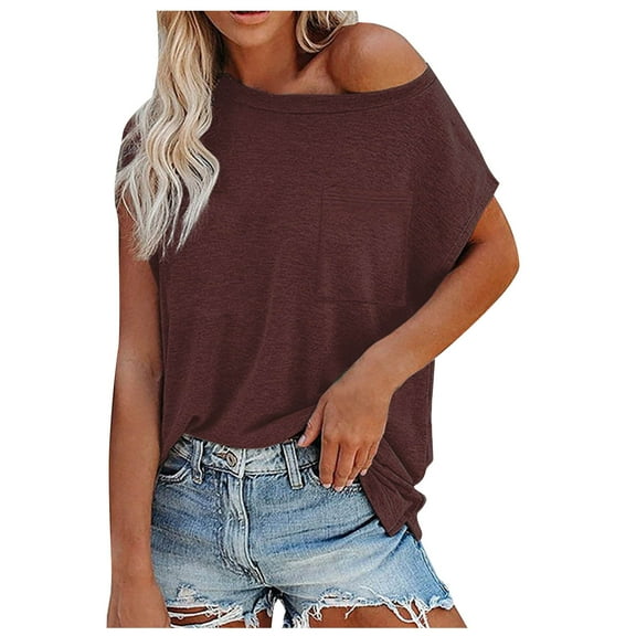 Inverlee Womens T Shirts Crewneck Summer Short Sleeve Tops Loose Fit Solid Color Shirts Comfy Holiday Tunic Blouse Tee Summer Fashion