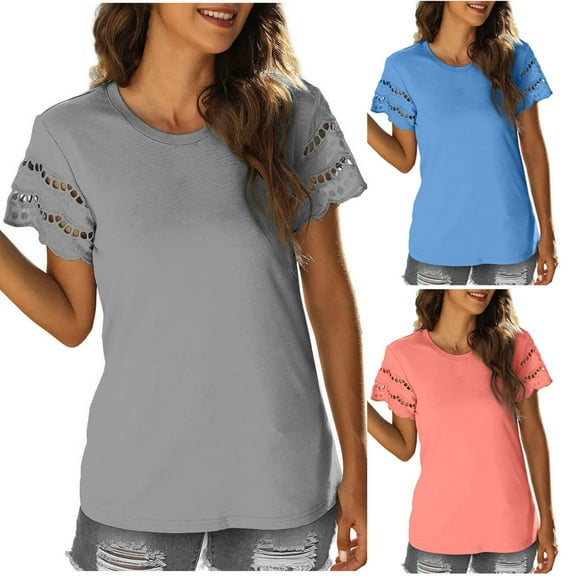 Inverlee Womens T Shirts Crewneck Trendy Short Sleeve Tops Loose Fit Solid Color Shirts Flowy Holiday Tunic Blouse Tee