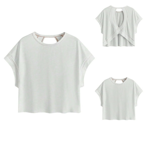 Inverlee Womens T Shirts Crewneck Trendy Short Sleeve Tops Loose Fit Solid Color Shirts Flowy Work Tunic Blouse Tee Summer Fashion