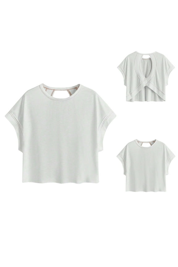 Womens T Shirts Crewneck Trendy Short Sleeve Tops Loose Fit Solid Color Shirts Flowy Work Tunic Blouse Tee Summer Fashion