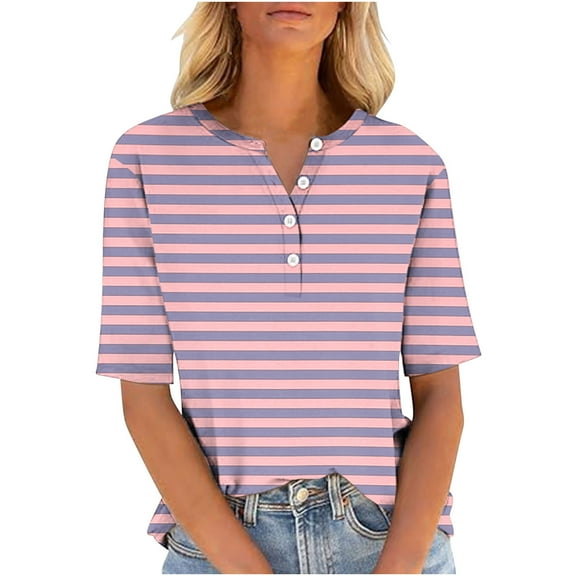 Inverlee Womens T Shirts V Neck Dressy Casual Short Sleeve Tops Cute Striped Print Shirts Comfy Vacation Tunic Blouse Tee Summer Fashion