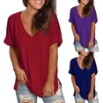 thumbnail image 1 of Inverlee Womens T Shirts V Neck Summer Short Sleeve Tops Plus Size Solid Color Shirts Lightweight Vacation Tunic Blouse Tee Summer Fashion, 1 of 8
