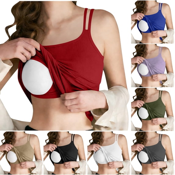 Inverlee Womens Tank Tops with Adjustable Double Straps Built in Bra Cami Shirts Trendy Wireless Sleeveless Blouse