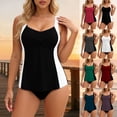 thumbnail image 1 of Inverlee Womens Tankini Swimsuits Color Block Conservative Tummy Control Slimming Bathing Suits Beach Pool Casual High Stretch Two Piece Swimwears, 1 of 7