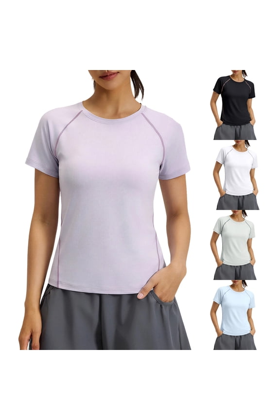 Workout T Shirts for Women Short Sleeve Crewneck Tops Activewear Quick Dry Tunics Black M