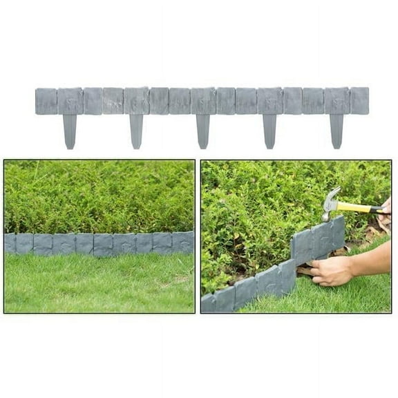 Invernaculo Cobbled Stone Outdoor Lawn Edging 4x10.50x1" Gray Plastic Pack of 10