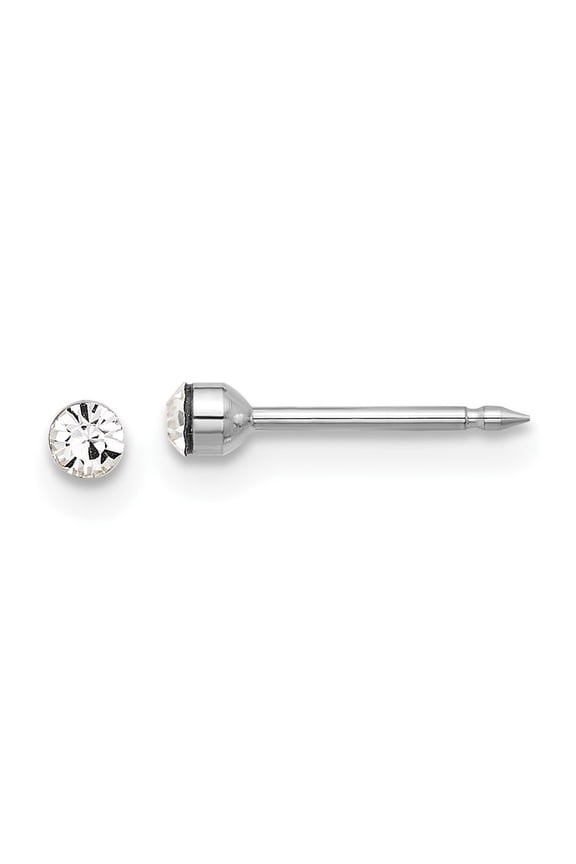 14K White Gold Polished 2.4mm Crystal Post Piercing Earrings